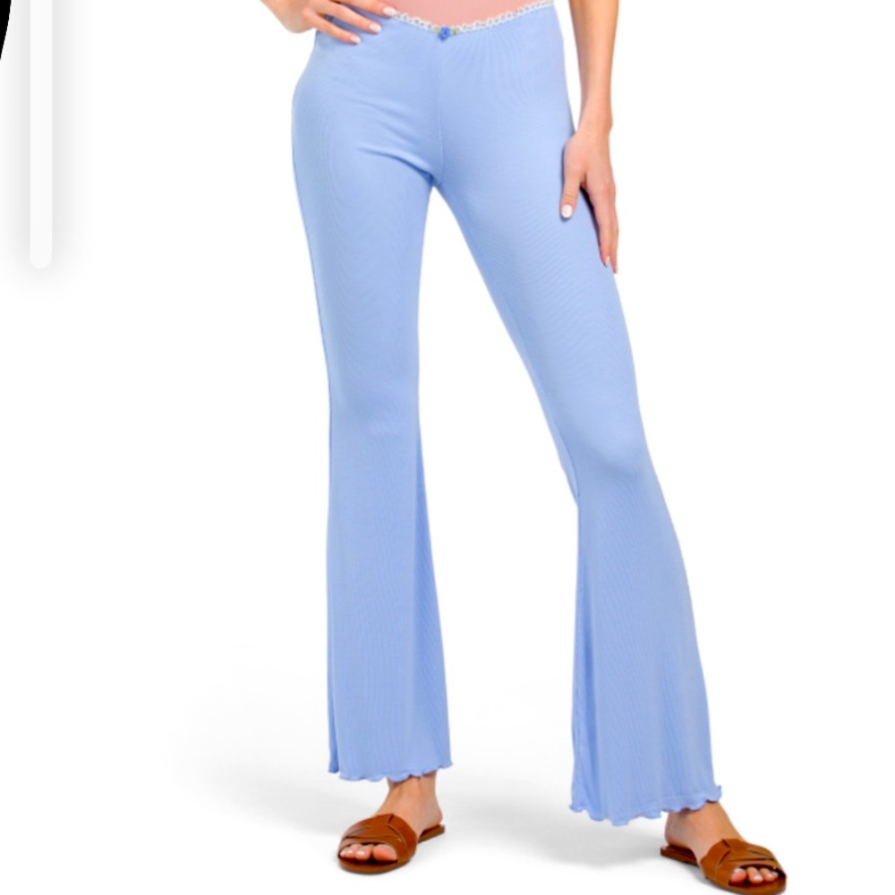 High Waisted Lace Trim Rosette Lounge Pants